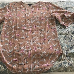 Pleat front, ruffle sleeve blouse